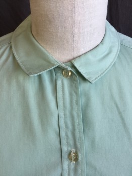 Womens, Blouse, FOX 101, Mint Green, Cotton, Solid, B:36, Collar Attached, Button Front, Sleeveless,2" Side Split