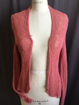 EILEEN  FISHER, Salmon Pink, Cotton, Solid, Open Front, Uneven Hem, Bias Knit Bottom Part Back, Long Sleeves,