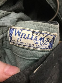 WILLIAMS TAILOR, Gray, Navy Blue, Cotton, Synthetic, 2 Color Weave, Flat Front, Small Welt Pocket, Belt Loops, Sharkskin-like