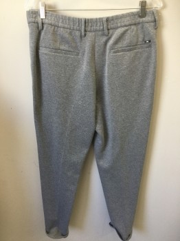 Womens, Suit, Pants, ZARA, Lt Gray, Polyester, Cotton, 2 Color Weave, 32/28, Flat Front, Button Tab, Belt Loops, 2 Side Pockets, Elastic Waist Back, Knit, ,