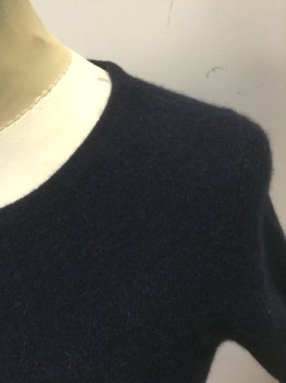 Womens, Pullover, C BY BLOOMINGDALES, Navy Blue, Cashmere, Solid, XS, Dark Navy, Knit, Short Sleeves, Scoop Neck, Pullover