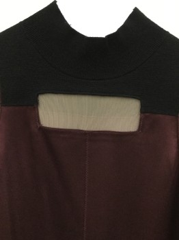 Womens, Top, RAG & BONE, Wine Red, Black, Polyester, Wool, Solid, Color Blocking, XS, with Black Yoke Front & Back, Rectangle Sheer Beige at Chest, Black Knit Mock Neck & 4" Hem with Side Split, Sleeveless Ribbed Wine Trim, Pullover