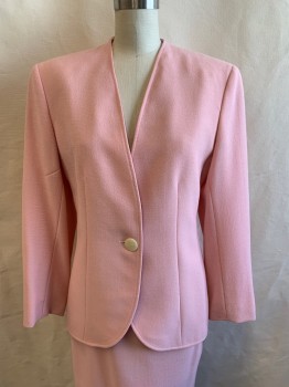 VALENTINO, Lt Pink, Acetate, Rayon, V-neck, Single Breasted, Button Front, 1 Button