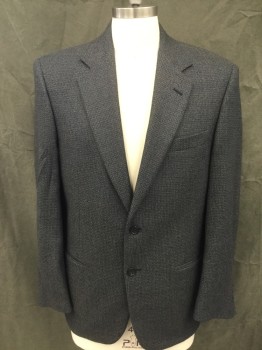 Mens, Sportcoat/Blazer, GIANPAULO For MALIBU, Blue, Black, Lt Brown, Wool, Birds Eye Weave, 41R, Single Breasted, Collar Attached, Notched Lapel, 3 Pockets, 2 Buttons,  Long Sleeves