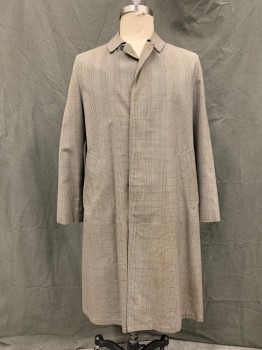 Mens, Coat, FALCON, Tan Brown, Black, Cotton, Plaid, XL, 46, Raincoat, Button Front, Hidden Placket, Collar Attached, 2 Pockets, Long Sleeves, Button Tab Detail at Sleeve, *1 Missing Button,  Brown Spot on Chest*