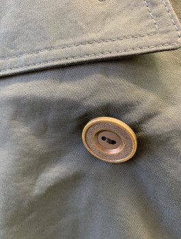 Mens, Coat, Trenchcoat, N/L, Black, Cotton, Solid, 42, Double Breasted, "Gold" Look Plastic Buttons, 2 Pockets, Epaulettes at Shoulders, Belt Loops **With Matching Belt