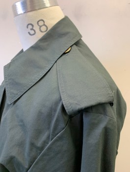 Mens, Coat, Trenchcoat, N/L, Black, Cotton, Solid, 42, Double Breasted, "Gold" Look Plastic Buttons, 2 Pockets, Epaulettes at Shoulders, Belt Loops **With Matching Belt