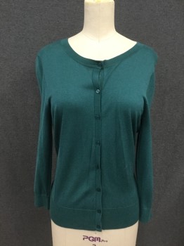 Womens, Sweater, HALOGEN, Teal Green, Viscose, Nylon, Solid, S, Button Front, 3/4 Sleeve, Ribbed Knit Collar/Waistband/Cuff