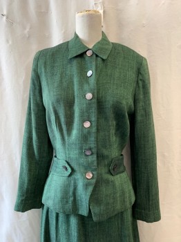 Womens, 1940s Vintage, Suit, Jacket, PETTI, Green, Black, Wool, Synthetic, 2 Color Weave, B: 34, Collar Attached, Single Breasted, Button Front, Long Sleeves, Belted Sides