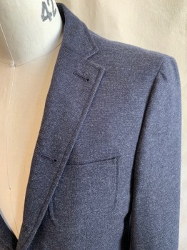 Mens, Sportcoat/Blazer, JOHN VARVATOS, Navy Blue, White, Wool, Cashmere, Heathered, 42L, 2 Buttons, 4 Patch Pockets, 4 Button Cuffs, Notched Lapel, Double Vent