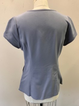 Unisex, Scrub Top, JAANU, Lt Gray, Polyester, Spandex, Solid, L, V-neck, 3/4 Zip Front, Zip Side, Short Sleeves, 2 Pockets, Overlapping Flap