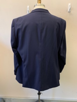 Mens, Suit, Jacket, JV, Navy Blue, Black, Wool, Polyester, 2 Color Weave, 48/32, 52XL, Single Breasted, 2 Buttons, Notched Lapel, 3 Pockets, 2 Back Vents, Black BG with Bright Blue Micro Windowpane Plaid