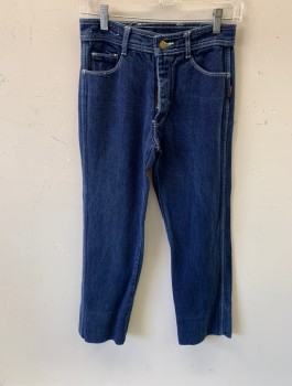 Womens, Jeans, JORDACHE , Dk Blue, Cotton, W27, Dark Denim, High Waist, Straight Leg, Off White Top Stitching, 2 Back Pockets with  "JORDACHE" Logo