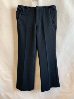 Mens, Pants, NL, Black, Polyester, Textured Fabric, 30/30, Side Pockets, Zip Front, F.F, Orange Stitching, 2 Faux Back Pockets
