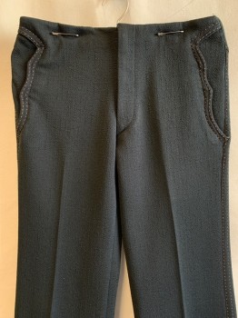 Mens, Pants, NL, Black, Polyester, Textured Fabric, 30/30, Side Pockets, Zip Front, F.F, Orange Stitching, 2 Faux Back Pockets