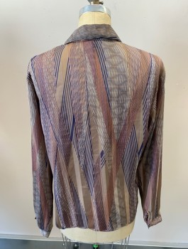 NOTATIONS, Mushroom-Gray, Blue, White, Red, Multi-color, Polyester, Stripes, Abstract , V-N With Long Collar, B.F. with Self Covered Btns, L/S