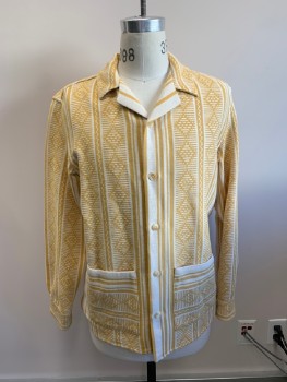 Mens, Casual Jacket, ZARA, Butter Yellow, White, Cotton, Polyester, Stripes, Geometric, M, C.A., Button Front, 2 Pockets,