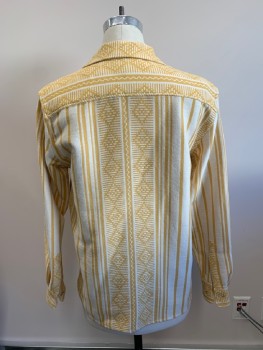 Mens, Casual Jacket, ZARA, Butter Yellow, White, Cotton, Polyester, Stripes, Geometric, M, C.A., Button Front, 2 Pockets,
