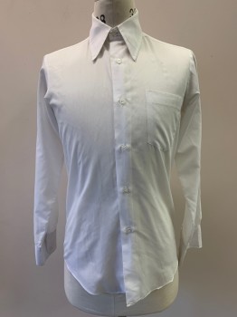 Mens, Dress Shirt, UNION, White, Polyester, Cotton, Solid, 32, 15.5, L/S, Button Front, Collar Attached, Chest Pocket
