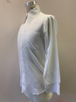 UNION, White, Polyester, Cotton, Solid, L/S, Button Front, Collar Attached, Chest Pocket