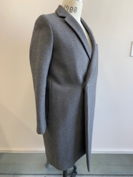 Mens, Coat, Overcoat, THE RERACS, Dk Gray, Wool, Solid, C36, L/S, Single Buttons, C.A., Notched Lapel, Chest And Side Pockets