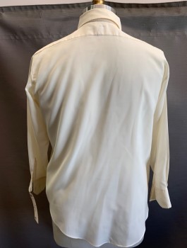 Mens, Dress Shirt, MOTGOMERY WARD, Lt Yellow, Polyester, Solid, 32, 17, L/S, Button Front, C.A., 1 Pocket, Slightly Sheer