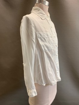 BELLA DAHL, White, Tencel, Solid, L/S, Button Front, Collar Attached, Chest Pockets,