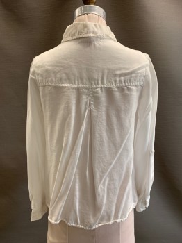 BELLA DAHL, White, Tencel, Solid, L/S, Button Front, Collar Attached, Chest Pockets,
