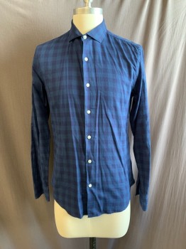 Mens, Casual Shirt, BONOBOS, Navy Blue, Midnight Blue, Cotton, Plaid, S, Collar Attached, Button Front, Long Sleeves