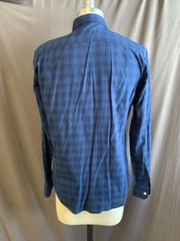 Mens, Casual Shirt, BONOBOS, Navy Blue, Midnight Blue, Cotton, Plaid, S, Collar Attached, Button Front, Long Sleeves