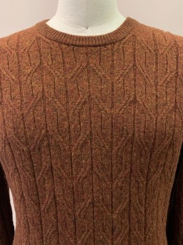 Mens, Pullover Sweater, JOS A BANK, Rust Orange, Brown, Wool, Nylon, 2 Color Weave, M, L/S, Crew Neck,
