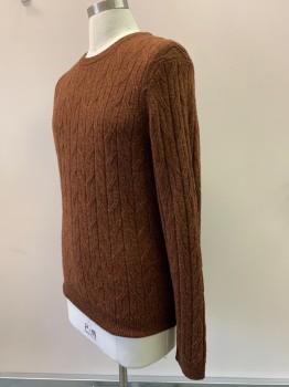 Mens, Pullover Sweater, JOS A BANK, Rust Orange, Brown, Wool, Nylon, 2 Color Weave, M, L/S, Crew Neck,