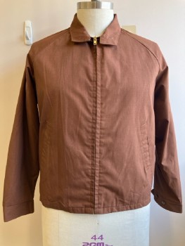 SEARS , Brown, Solid, C.A., Zip Front, L/S, 2 Pockets