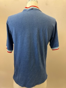 Mens, T-shirt, N/L, Blue, Red, White, Solid, Ch: 40, CN, S/S, Chest Pocket, Striped Trim