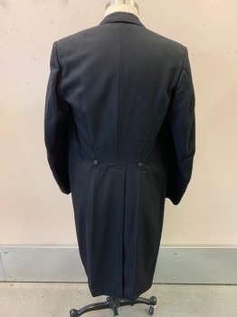 Mens, Tailcoat 1890s-1910s, AB Barrandov, Black, Wool, Solid, 42, Notched Lapel, Front Stops at Waist. Tail Extends 23 Inches Past Waist, No Buttons