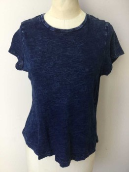 Womens, Top, UNIVERSAL THREADS , Navy Blue, Blue, Cotton, Heathered, S, Heather Navy/blue Distress, Crew Neck, Cap Sleeves,  BACK:  Diagonal Overlap, Triangle Cut-out, Dbl.