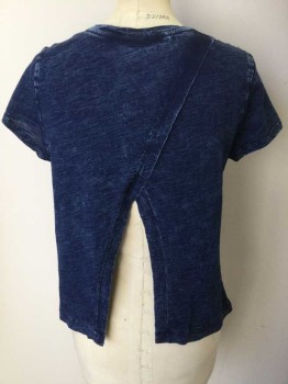 Womens, Top, UNIVERSAL THREADS , Navy Blue, Blue, Cotton, Heathered, S, Heather Navy/blue Distress, Crew Neck, Cap Sleeves,  BACK:  Diagonal Overlap, Triangle Cut-out, Dbl.