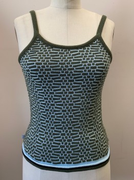 Womens, Tank Top, SILVER TAB, Olive Green, Baby Blue, Acrylic, Cotton, Spots , S, Spaghetti Strap, Scoop Neck, Knit, Textured Fabric,