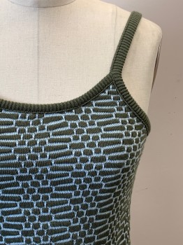 Womens, Tank Top, SILVER TAB, Olive Green, Baby Blue, Acrylic, Cotton, Spots , S, Spaghetti Strap, Scoop Neck, Knit, Textured Fabric,