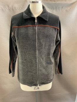 STREET CULTURE, Black, Heather Gray, Poly/Cotton, Color Blocking, C.A., Zip Front, L/S, Orange Piping