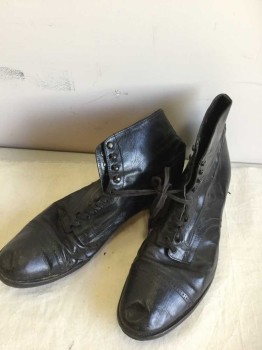Mens, Boots 1890s-1910s, Stacy Adams, Black, Leather, 12EE, Cap Toe, Lace Up,