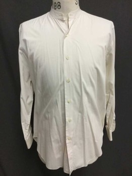 NO LABEL, Cream, Cotton, Solid, Long Sleeves, Button Front, Collarless, Multiples,