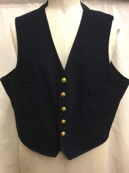 N/L, Navy Blue, Wool, Ship Officer Uniform Vest, Gold Buttons with Flag and Star, 4 Pockets, Black Cotton Lining & Back, Belted Back,