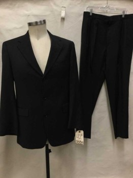 Mens, Suit, Pants, TED BAKER, Black, Wool, Grid , 30, 34, Black with Faint Grid, Double Pleated