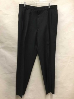 Mens, Suit, Pants, TED BAKER, Black, Wool, Grid , 30, 34, Black with Faint Grid, Double Pleated