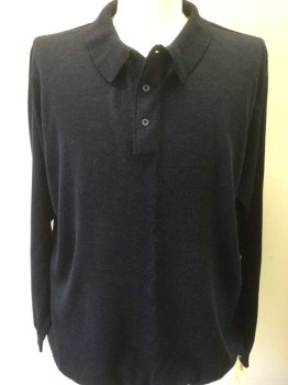 Mens, Pullover Sweater, CASTAGNE, Navy Blue, Wool, Heathered, XLT, 3 Button Placket, Collar Attached,