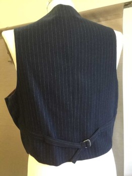 MTO, Navy Blue, White, Maroon Red, Wool, Acetate, Stripes, Upper Class Vest V Neck, 5 Button Single Breasted, 4 Welt Pockets Pin Stripe Wool with Maroon Acetate Lining, Doubles, 1