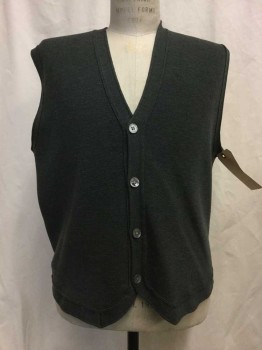 Mens, Sweater Vest, TIME PIECES, Dk Green, Wool, Heathered, XL, Heather Dk Green Knit, Button Front,