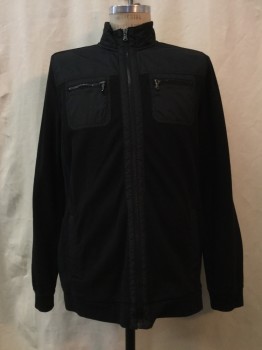 Mens, Casual Jacket, STRUCTURE, Black, Cotton, Synthetic, Solid, L, Black, Zip Front, 4 Pockets,