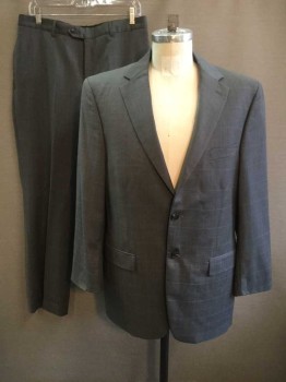 Mens, Suit, Jacket, TASSO ELBA, Gray, Wool, Plaid-  Windowpane, 40R, Single Breasted, Collar Attached, Notched Lapel, 3 Pockets, 2 Buttons